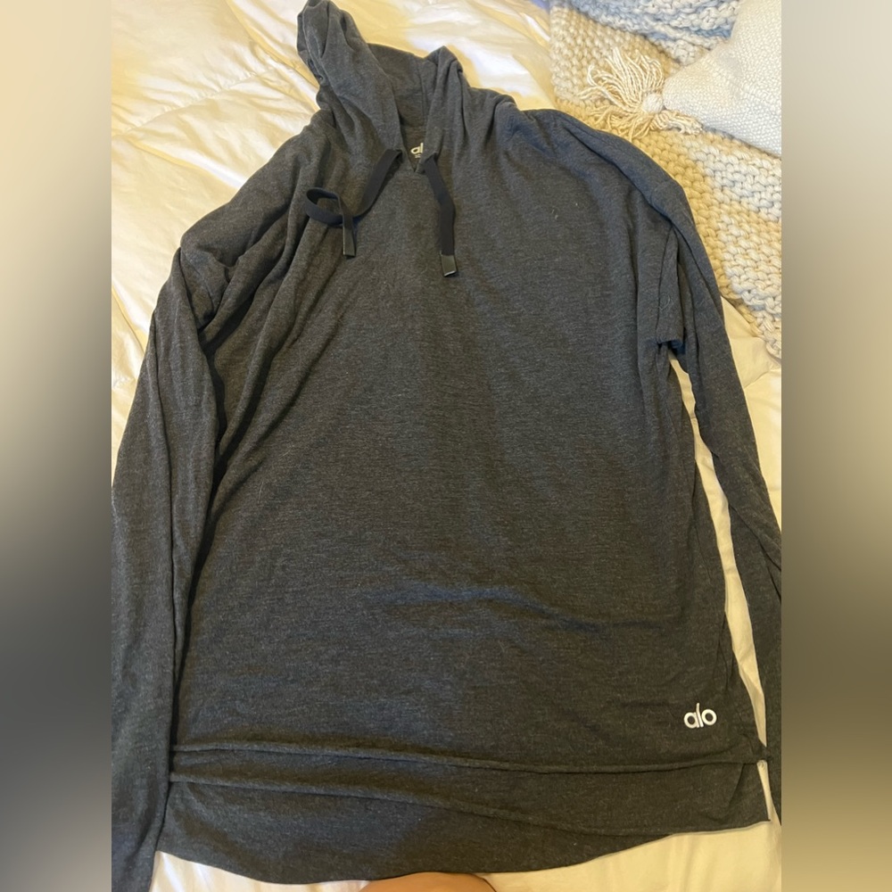 Alo Yoga Men's Gray hooded Lightweight Pullover Sweater sz L